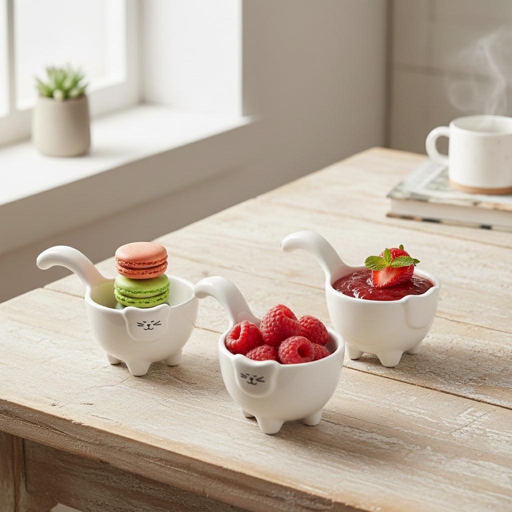 Kawaii Cat Tail Ceramic Dipping Dish | Standing Kitty Sauce Bowl