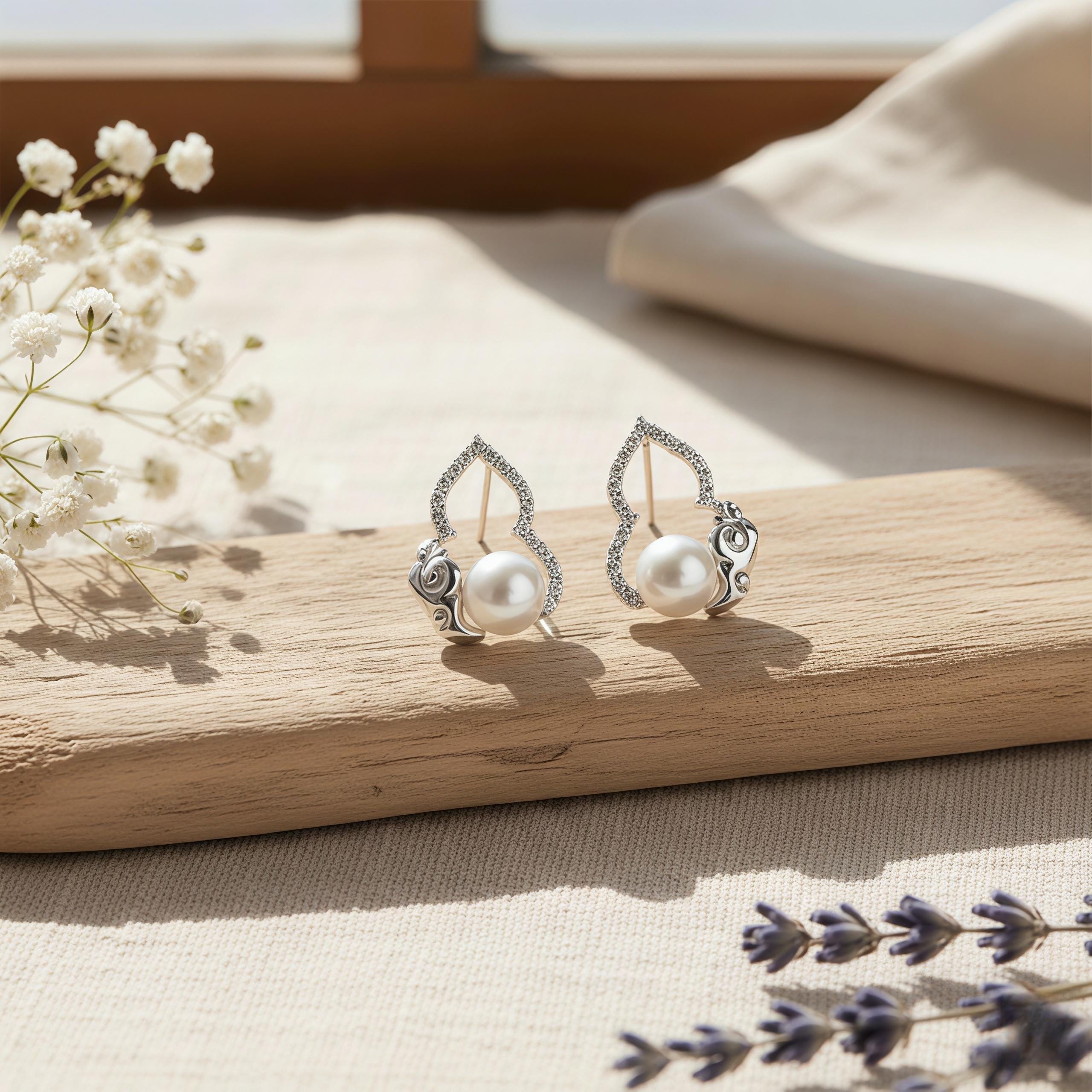Freshwater Pearl Hulu Stud Earrings – Auspicious Cloud Gourd Earrings