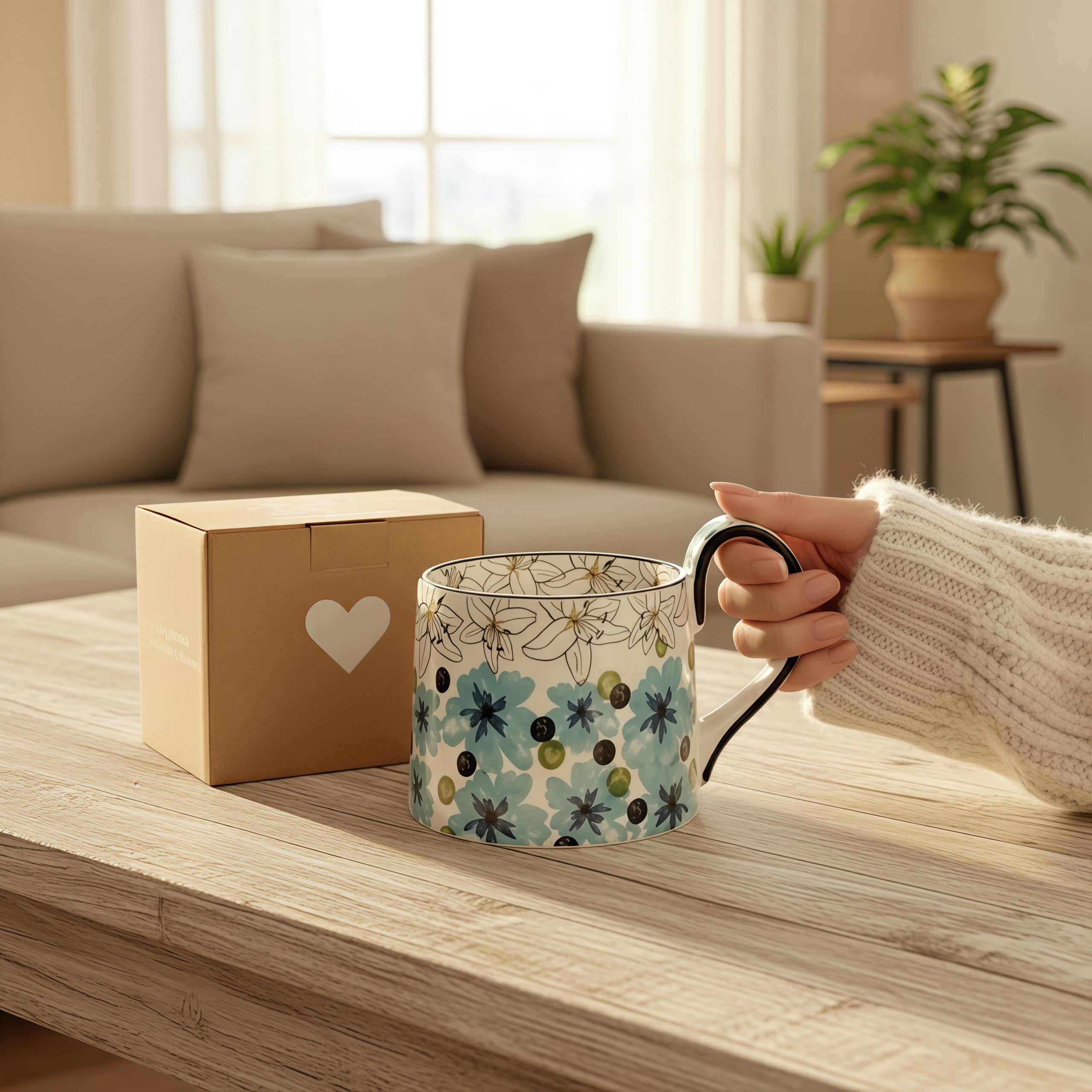 Retro Flower Ceramic Mug | 14oz Vintage Daisy Coffee Cup