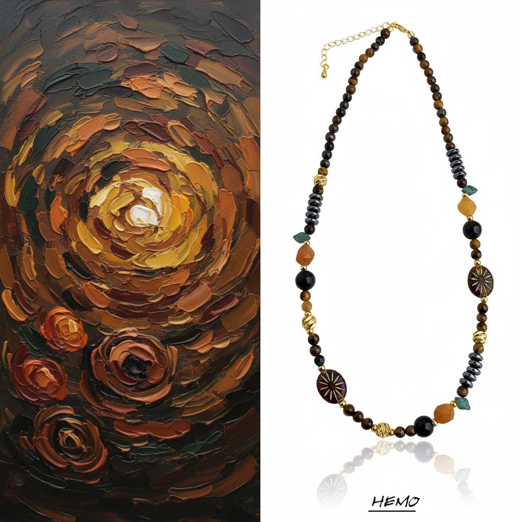Tiger’s Eye & Black Agate Beaded Necklace – Handmade Gemstone Necklace