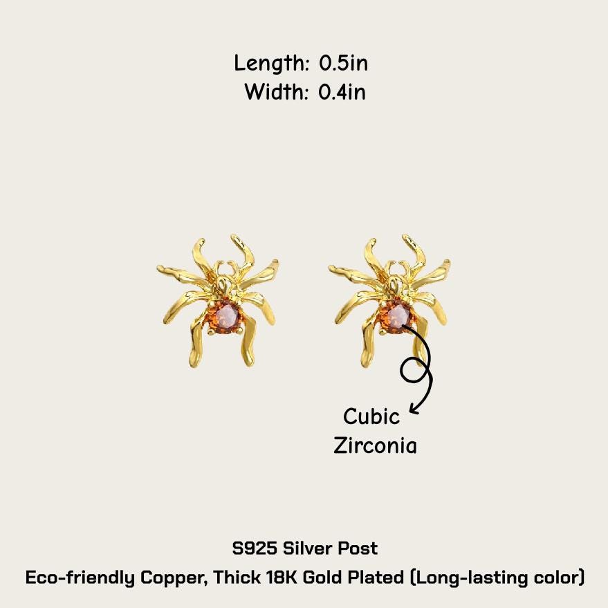 Moonlit Forest Gold Spider Stud Earrings – Mystical Spider Earrings