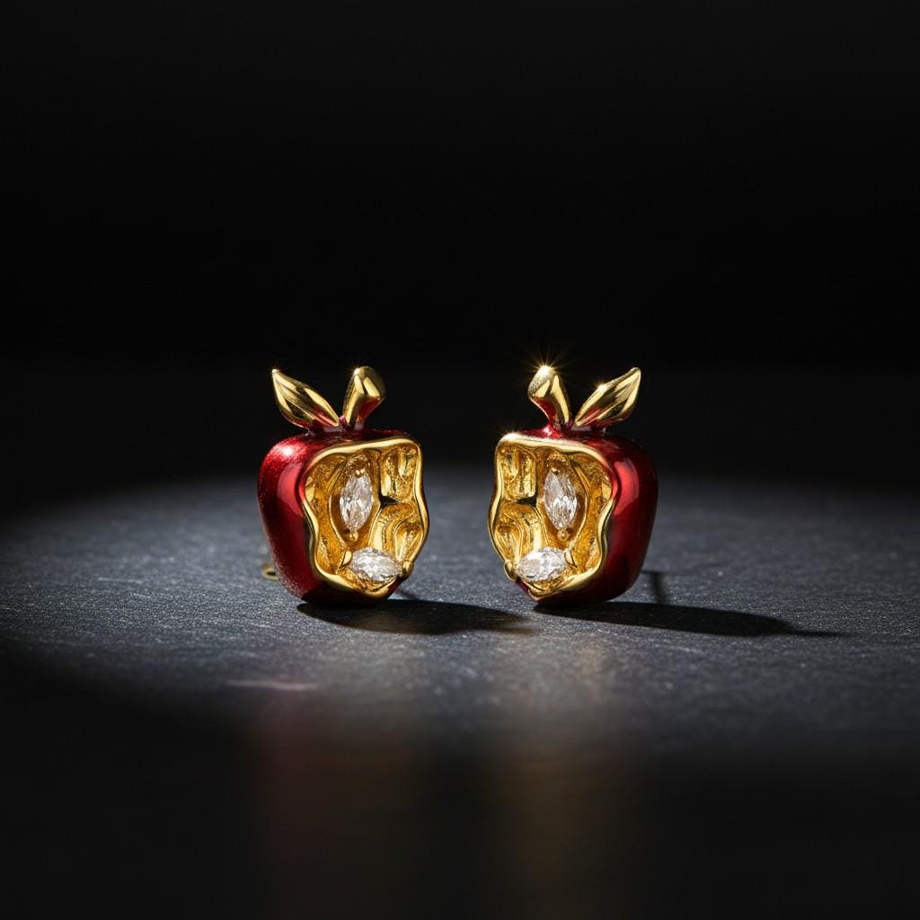 Forbidden Apple Earrings – Red Enamel Apple Stud Earrings with Zircon