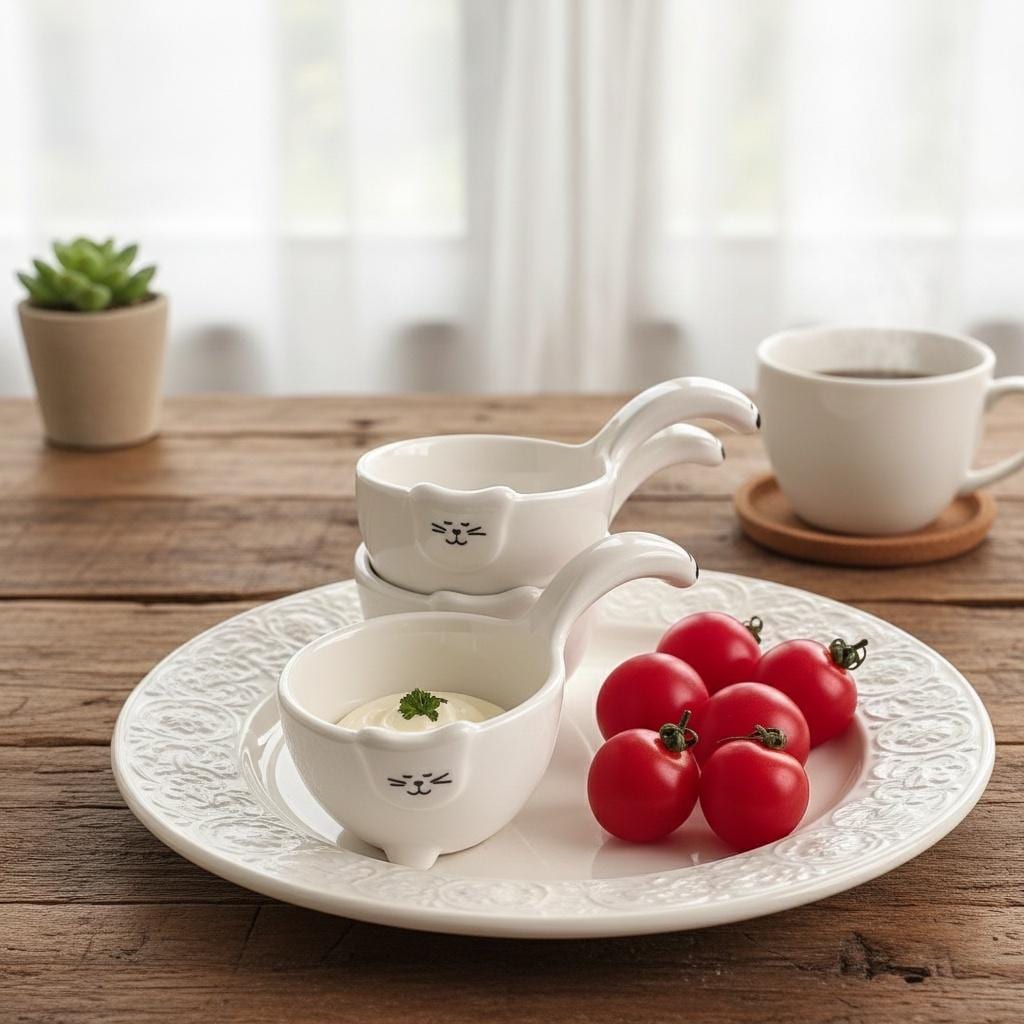 Kawaii Cat Tail Ceramic Dipping Dish | Standing Kitty Sauce Bowl