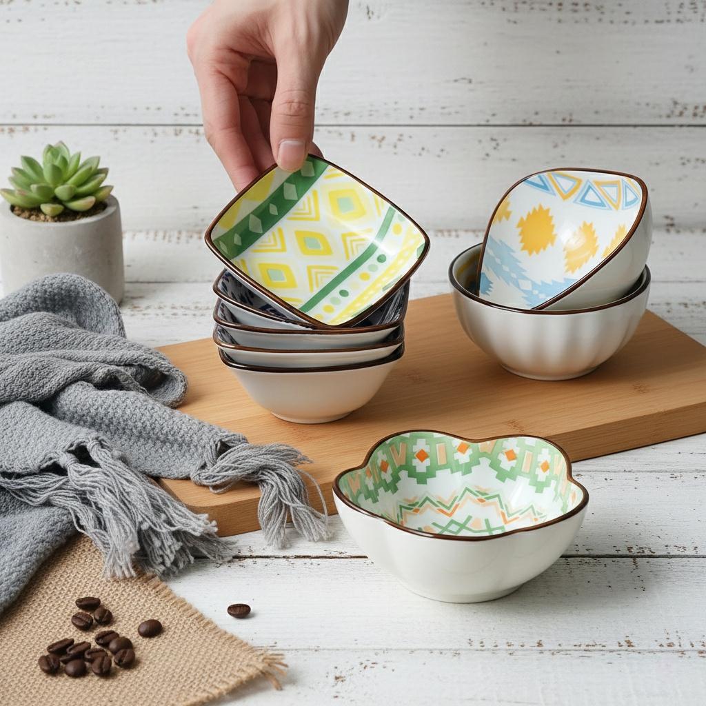 Boho Ceramic Dipping Bowl | Colorful Mandala Sauce Dish