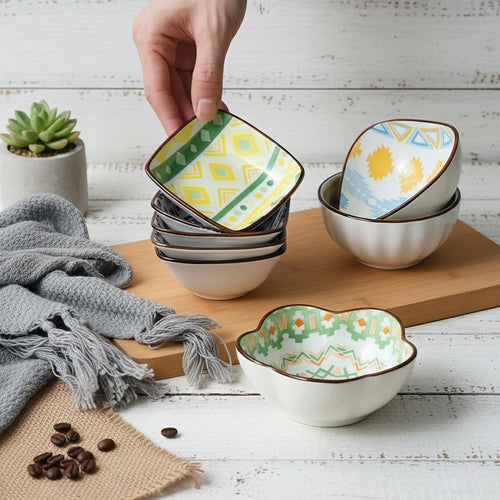 Boho Ceramic Dipping Bowl | Colorful Mandala Sauce Dish