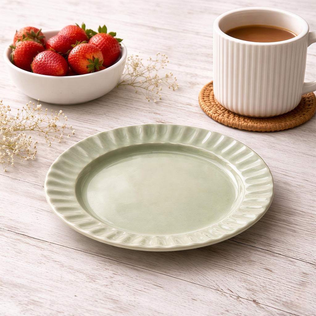 Minimalist Scalloped Ceramic Plate | Matte Neutral Dessert Plate