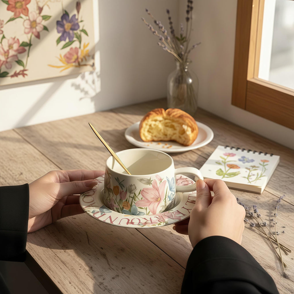 Monet Garden Impressionist Cup & Saucer Set | Floral Art Ceramic Coffee Cup