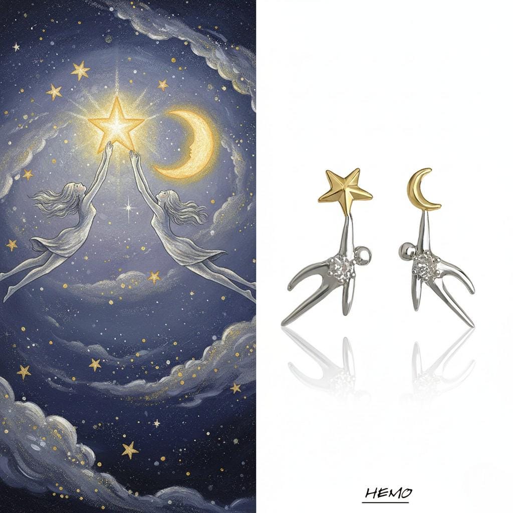 Star & Moon Dancer Earrings - Dream Collection | Zirconia S925 Post or Clip-On