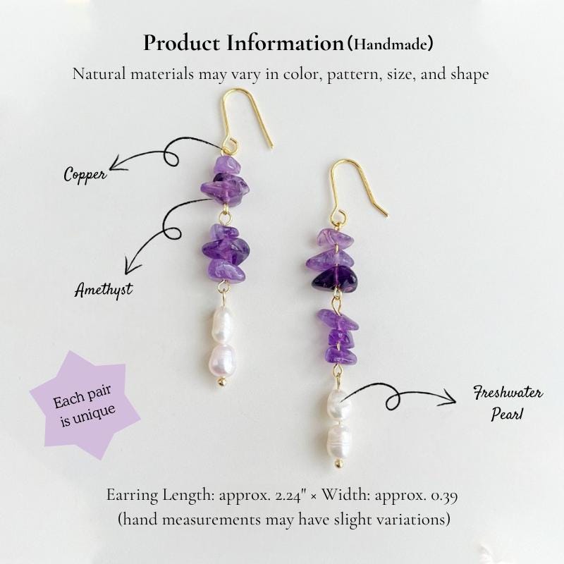 Lavender Garden Earrings – Raw Amethyst & Freshwater Pearl Long Dangle Earrings