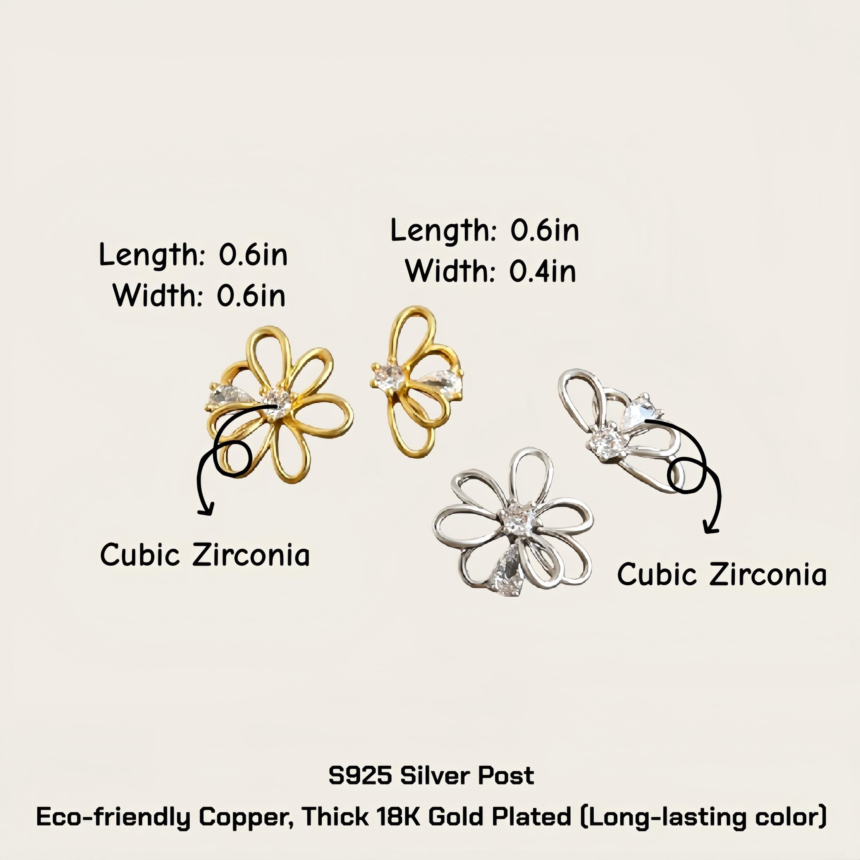 Petal Whisper Asymmetrical Flower Earrings – 18K Gold or Silver Plated with Zircon