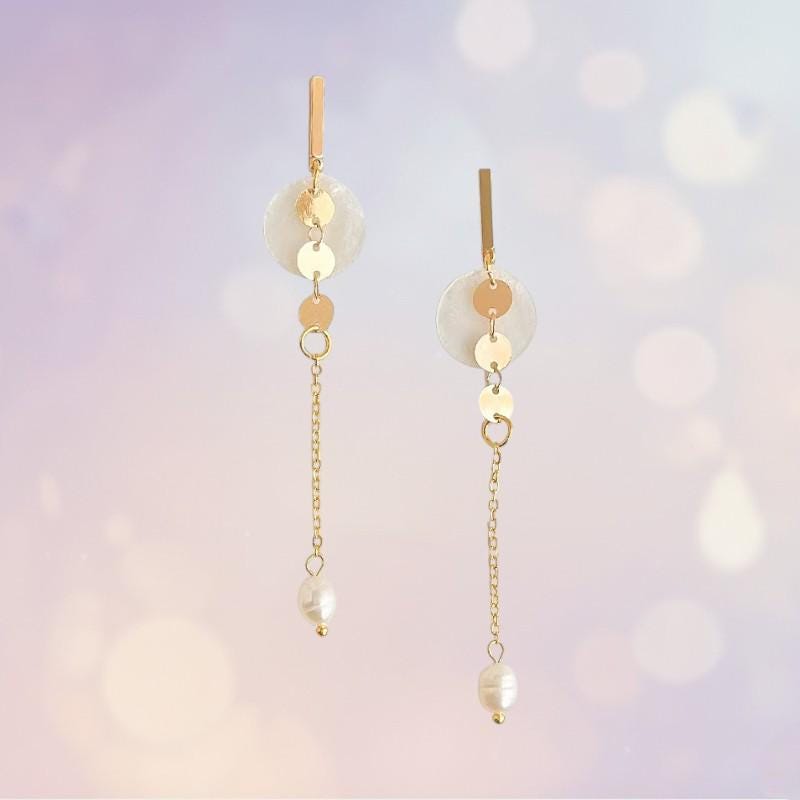 Pearl Drop Earrings – Gold Shell & Freshwater Pearl Dangle Earrings