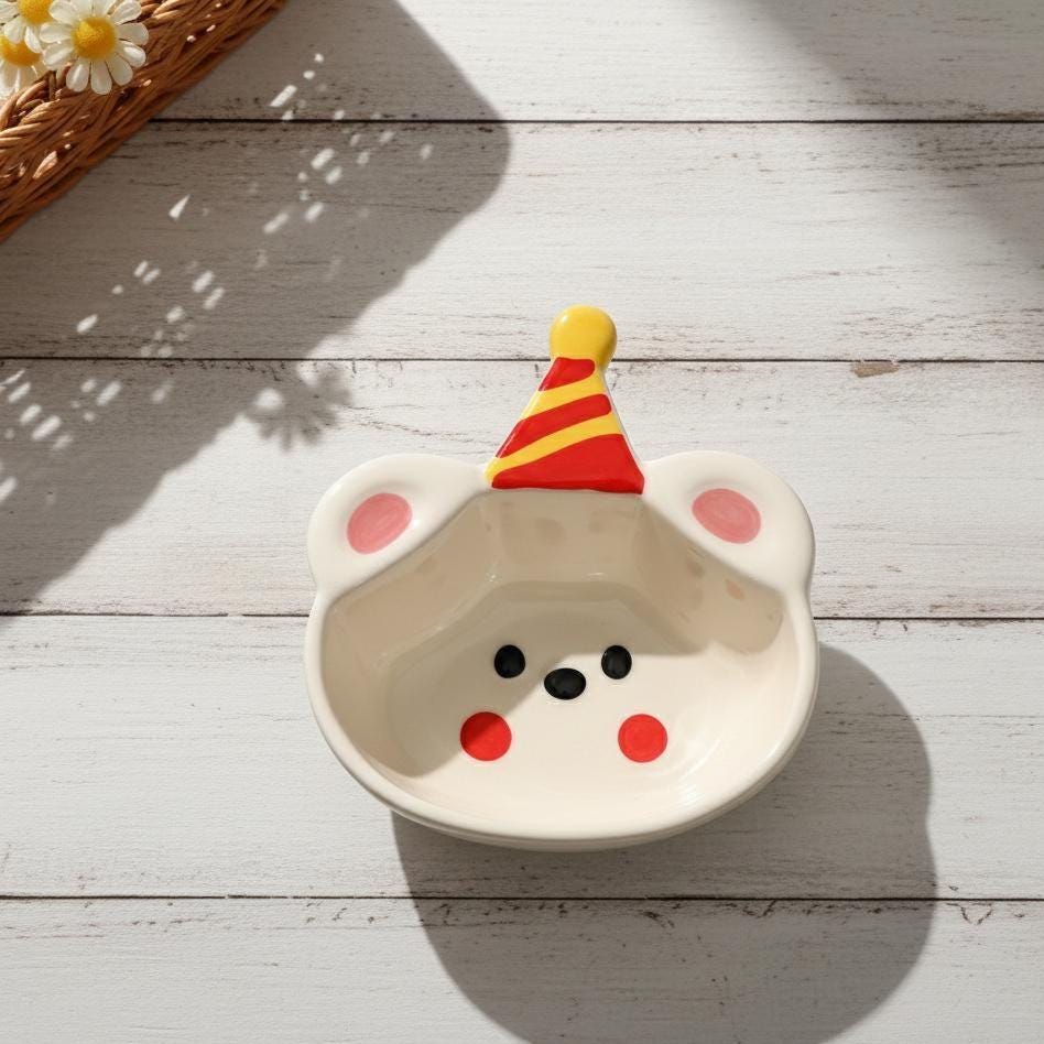 Kawaii Ceramic Snack Bowl | Cartoon Dipping Dish – Bear, Pig, Cactus & Bear | Home Decor Gift