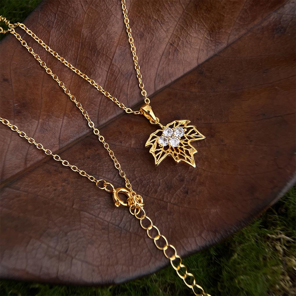 Golden Maple Leaf Necklace & Earrings – Bloom Collection | Autumn Whisper Jewelry
