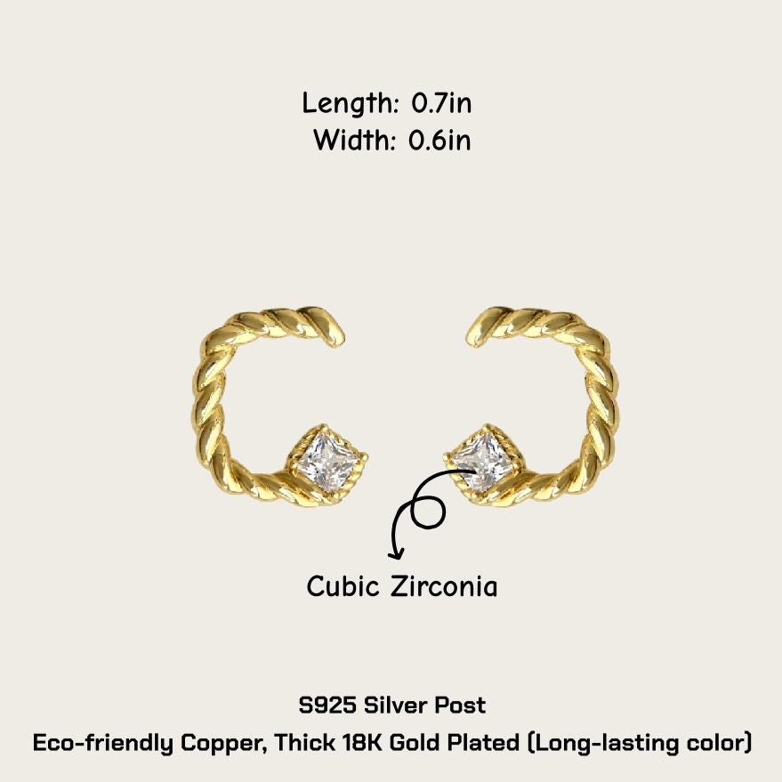 Gold Twisted Huggie Earrings – Minimalist CZ Hoop Earrings