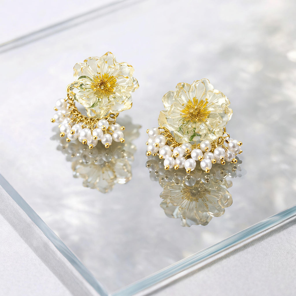 Daisy Flower Earrings – Pink & Ivory Resin Floral Studs – Minimalist Everyday Jewelry
