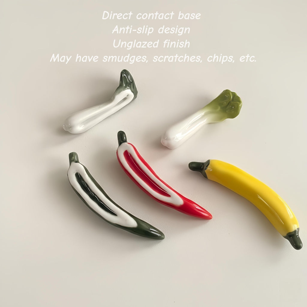 Kawaii Vegetable Ceramic Chopstick Rest | Chili & Bok Choy Spoon Holder