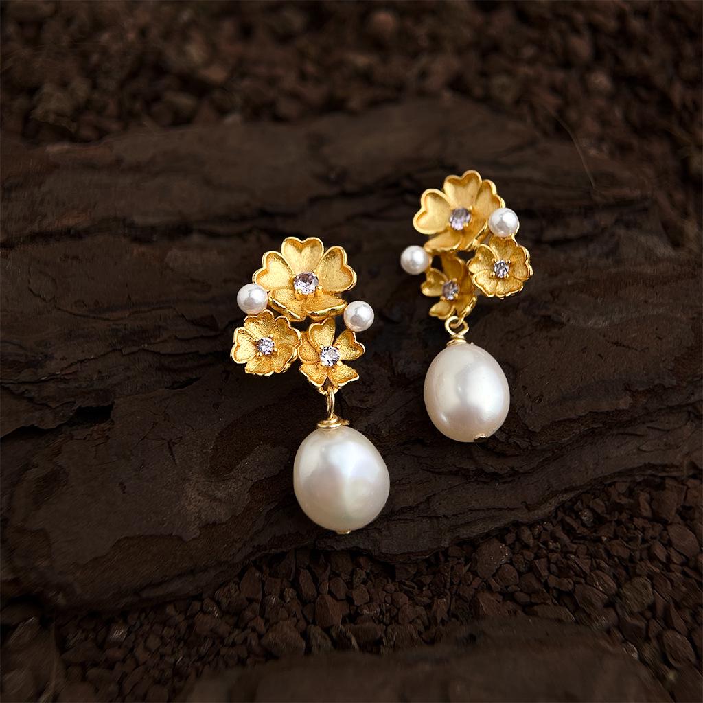Baroque Pearl Flower Earrings | Morning Garden Elegance Jewelry, Embrace Imperfection, Pierced & Clip-On