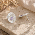 Silver Fork Earrings – Purple Gemstone & Pearl Utensil Stud Earrings