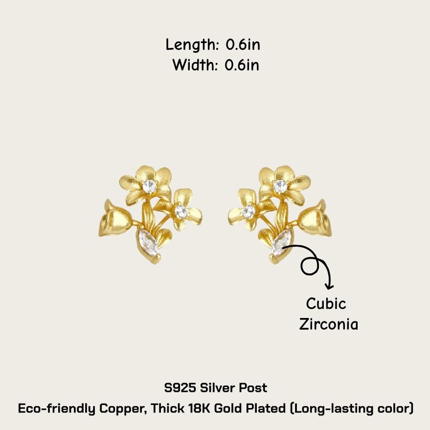 Morning Dew Gold Flower Cluster Earrings – 18K Gold Plated Floral Earrings with CZ