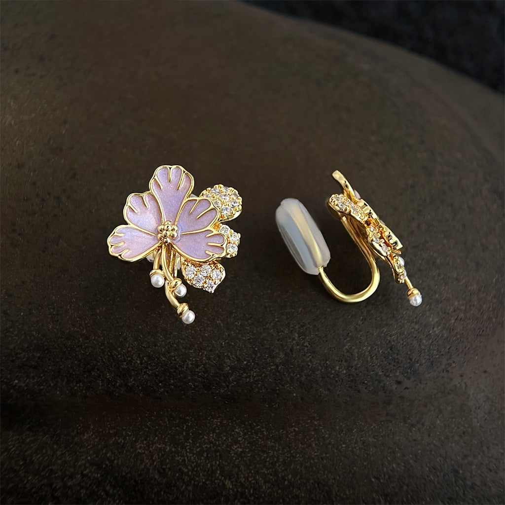 Hand-Enameled Lilac Earrings – Floral Pearl Drop Earrings