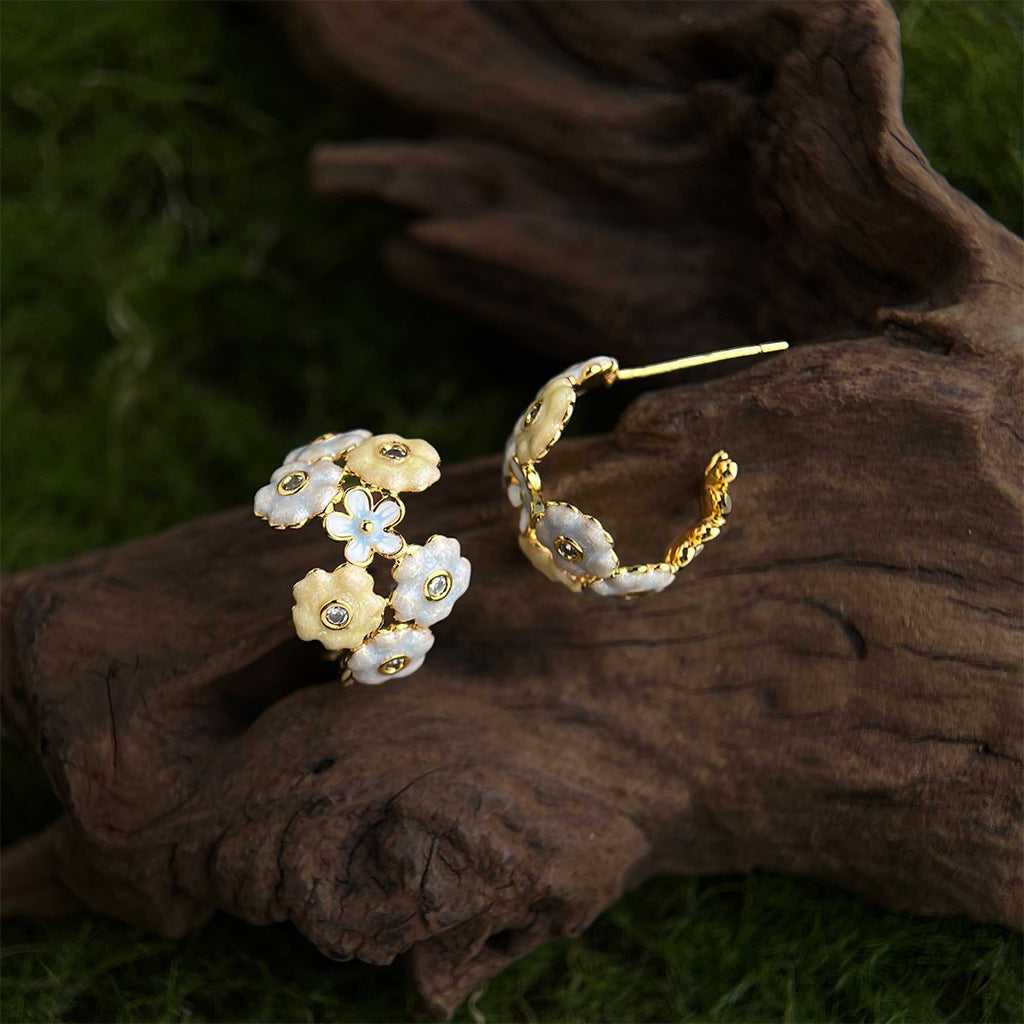 Monet’s Bouquet Earrings | Hand-Enamelled Pastel Flower Cluster Studs | Cottagecore Forget Me Not Jewelry