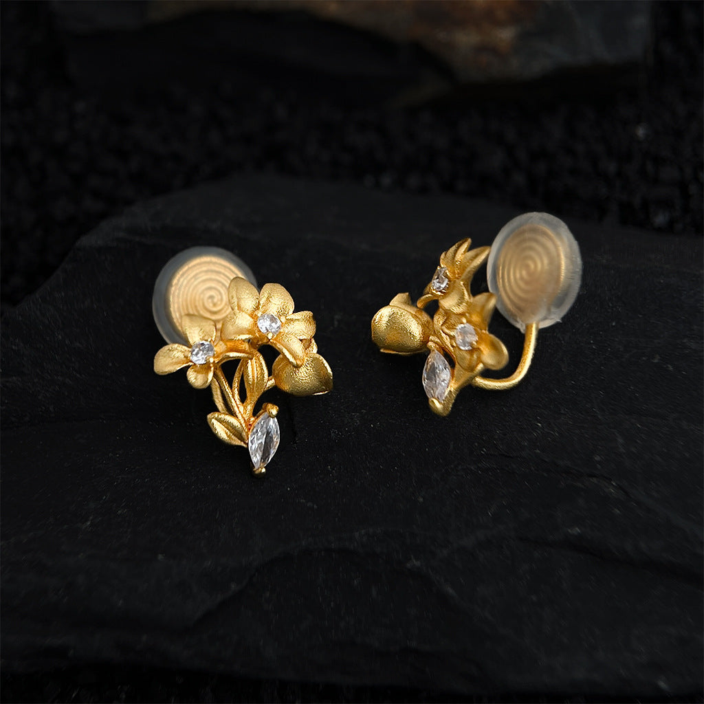 Morning Dew Gold Flower Cluster Earrings – 18K Gold Plated Floral Earrings with CZ