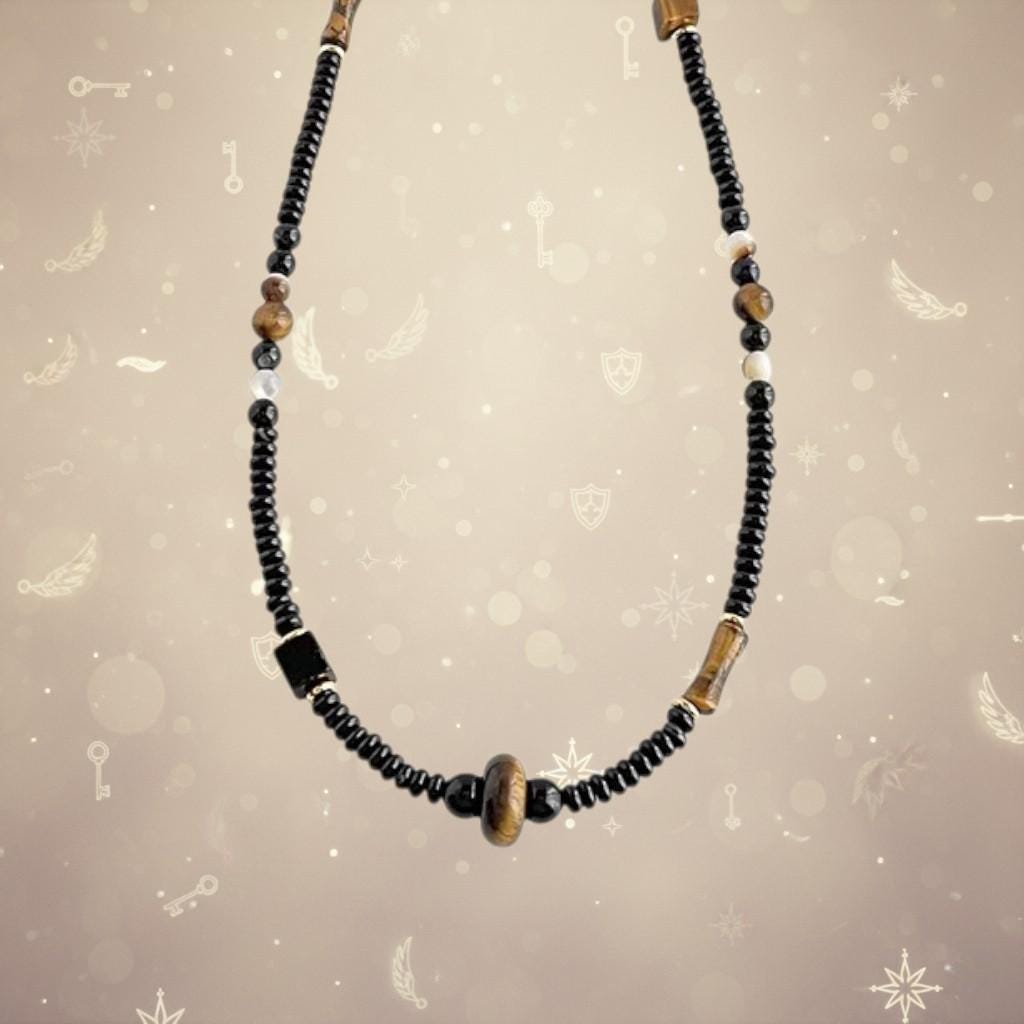 Black Wukong Inspired Beaded Necklace – Tiger’s Eye, Obsidian & Liuli Glass Necklace