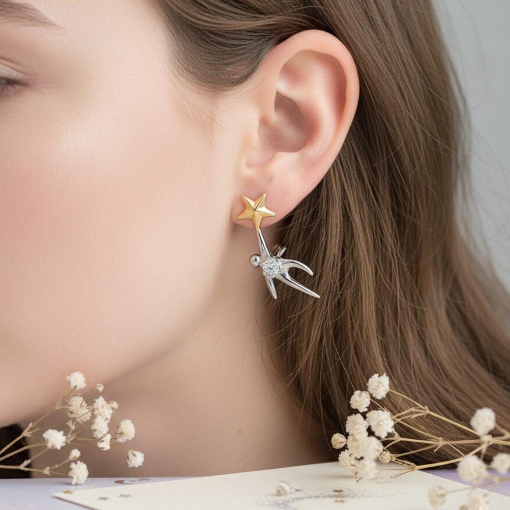 Star & Moon Dancer Earrings - Dream Collection | Zirconia S925 Post or Clip-On