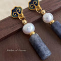Cloisonné Enamel Earrings – Handmade Pearl & Blue Jasper Earrings