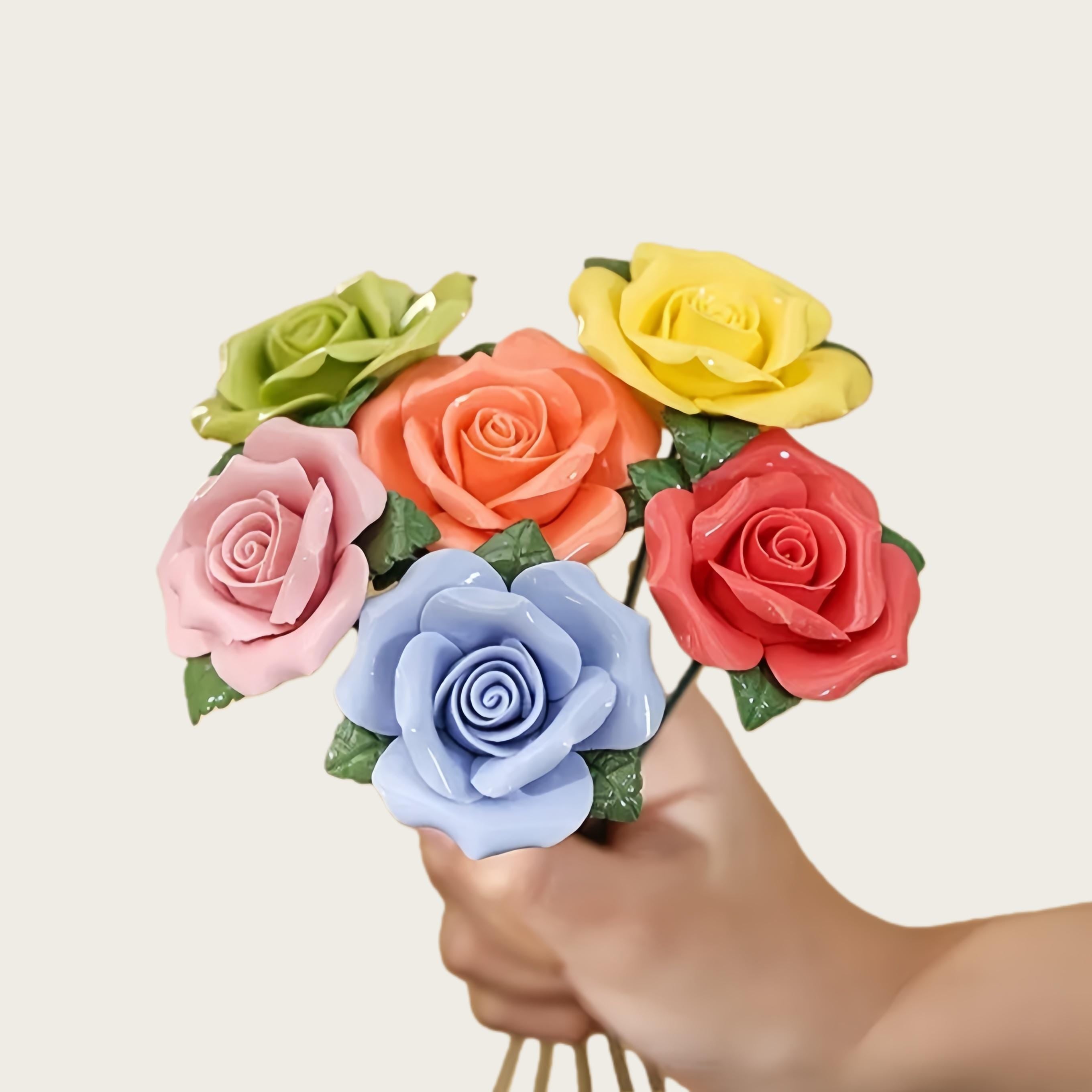 Handcrafted Ceramic Rose Bouquet Set - Forever Bloom Floral Home Décor Gift