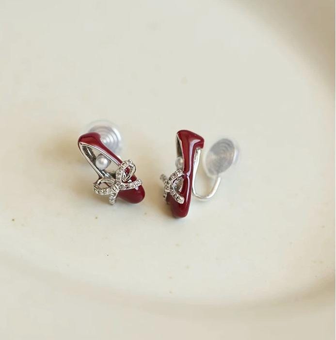 Red High Heel Earrings – Fairy Tale Princess Shoe Earrings with Pearl & CZ