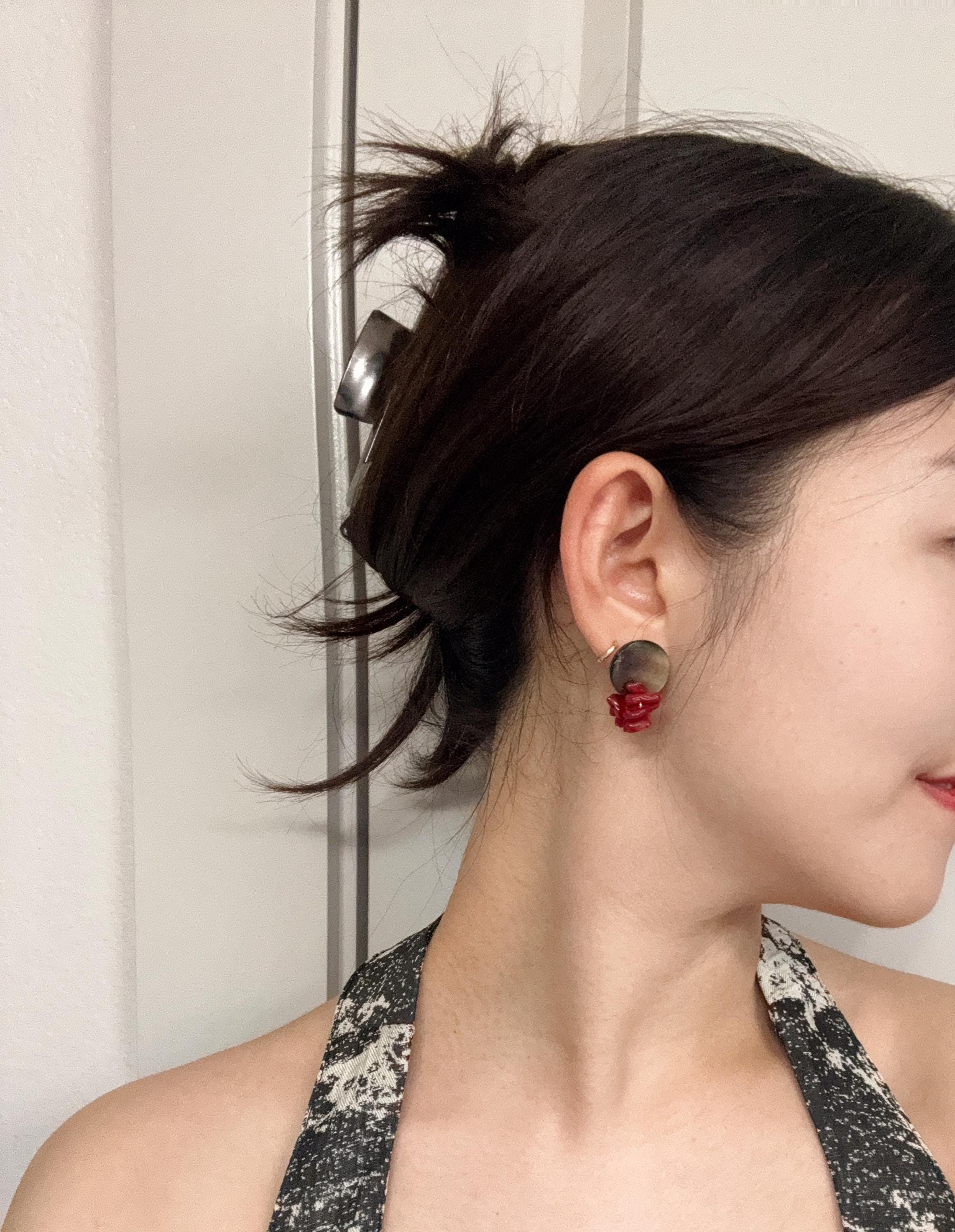 Red Coral Crane Earrings – Guardian Collection | Sterling Silver & Mother-of-Pearl Jewelry