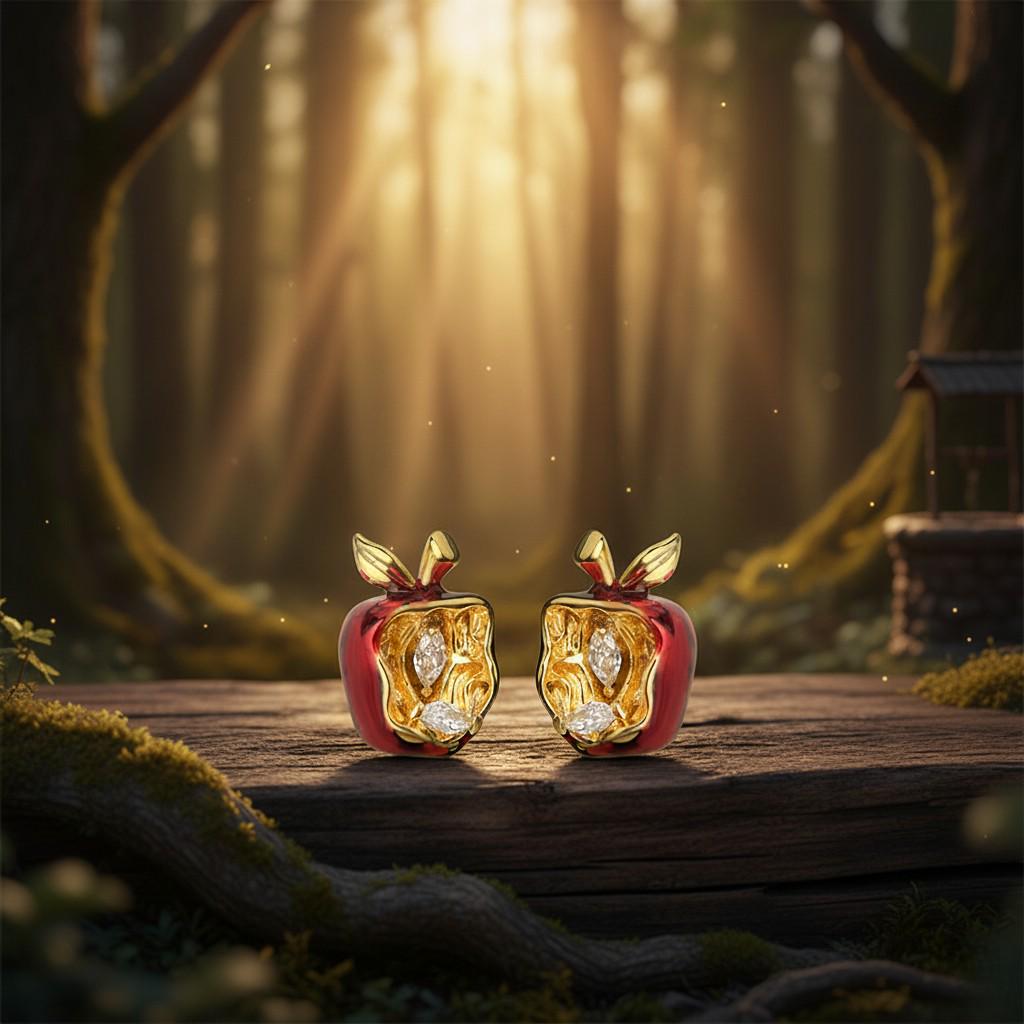 Forbidden Apple Earrings – Red Enamel Apple Stud Earrings with Zircon