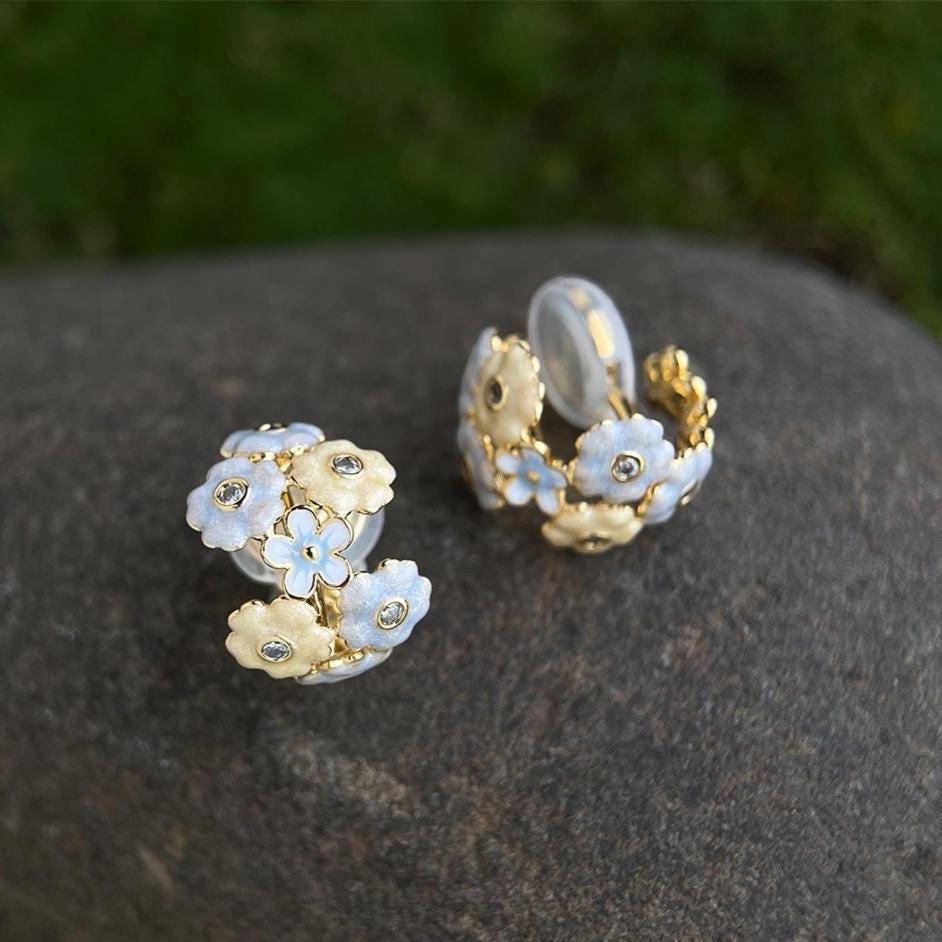 Monet’s Bouquet Earrings | Hand-Enamelled Pastel Flower Cluster Studs | Cottagecore Forget Me Not Jewelry