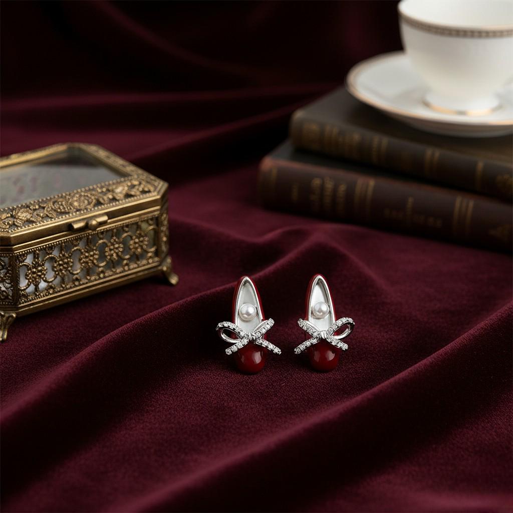 Red High Heel Earrings – Fairy Tale Princess Shoe Earrings with Pearl & CZ