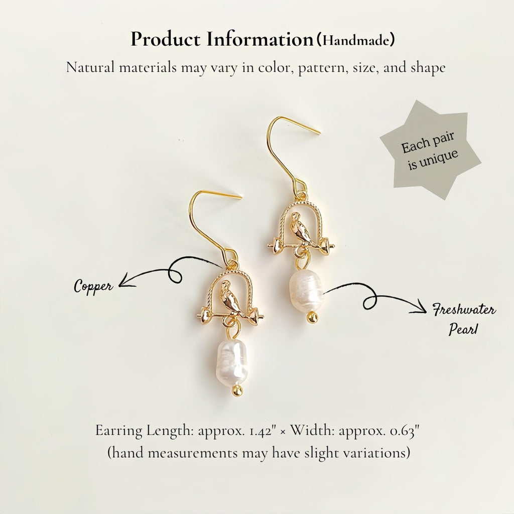 Birdcage & Pearl Earrings – Gold Plated Birdcage Drop Earrings with Freshwater Pearl