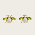 Vintage French Bee Enamel Earrings – Pink & Ivory Glass Statement Stud Earrings