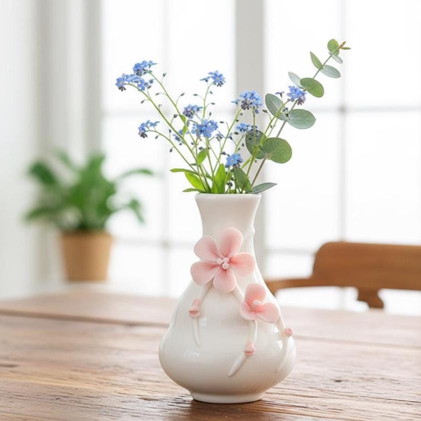 Handmade Floral Ceramic Bud Vase | Mini 3D Flower Pottery