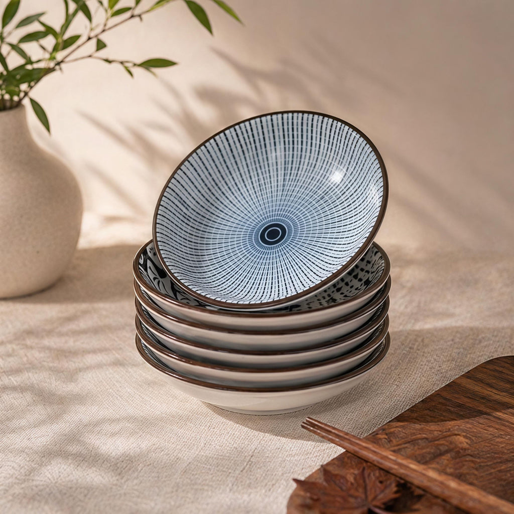 Blue & White Japanese Sauce Dishes Set of 6 | 4.1" Ceramic Dipping Bowl | Floral Pattern Dish
