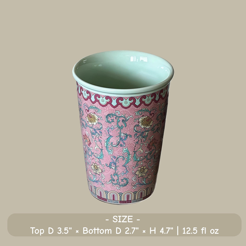 Vintage Famille Rose Ceramic Mug | Chinoiserie Floral Tea Cup