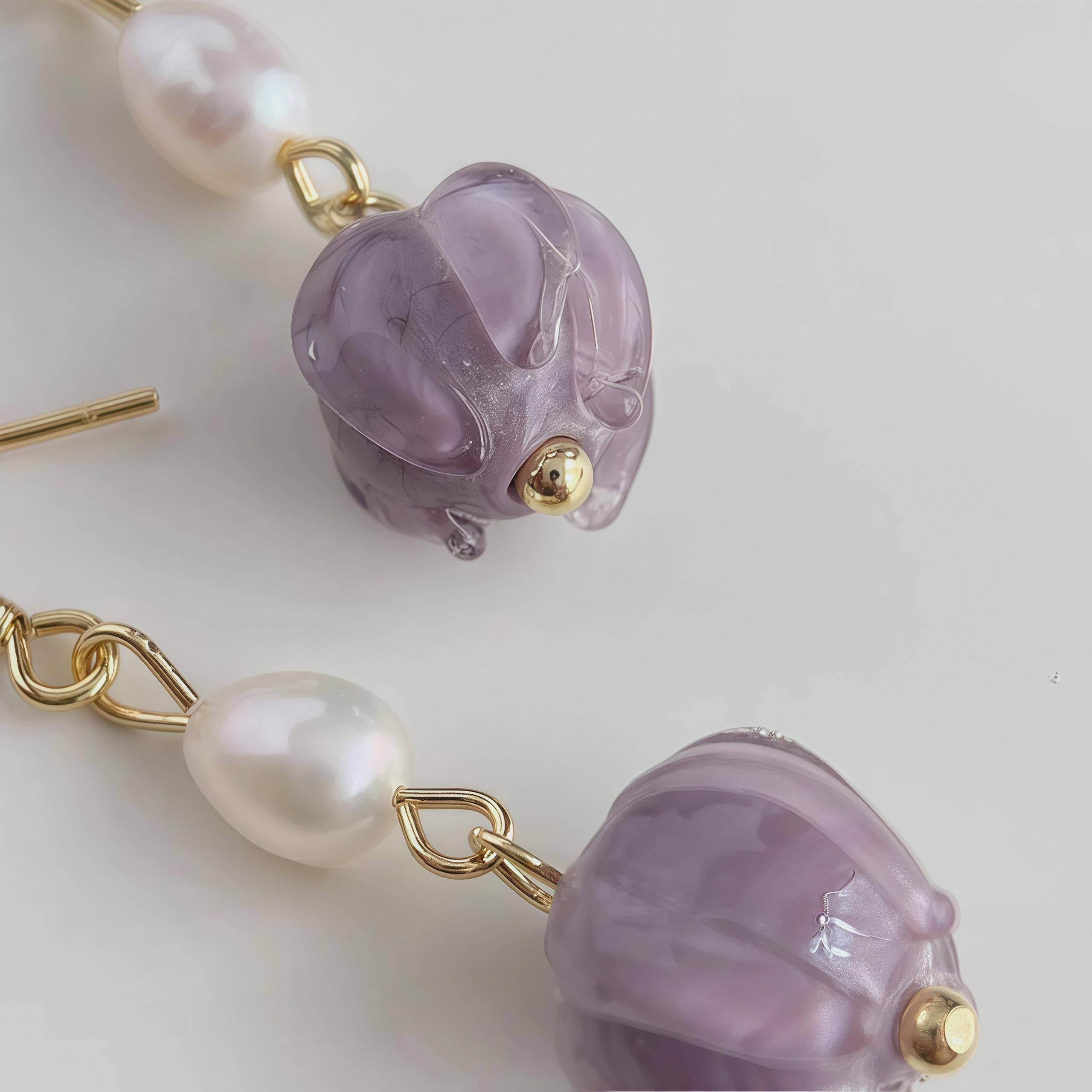 Lavender Whisper Earrings – Freshwater Pearl & Purple Art Glass Earrings