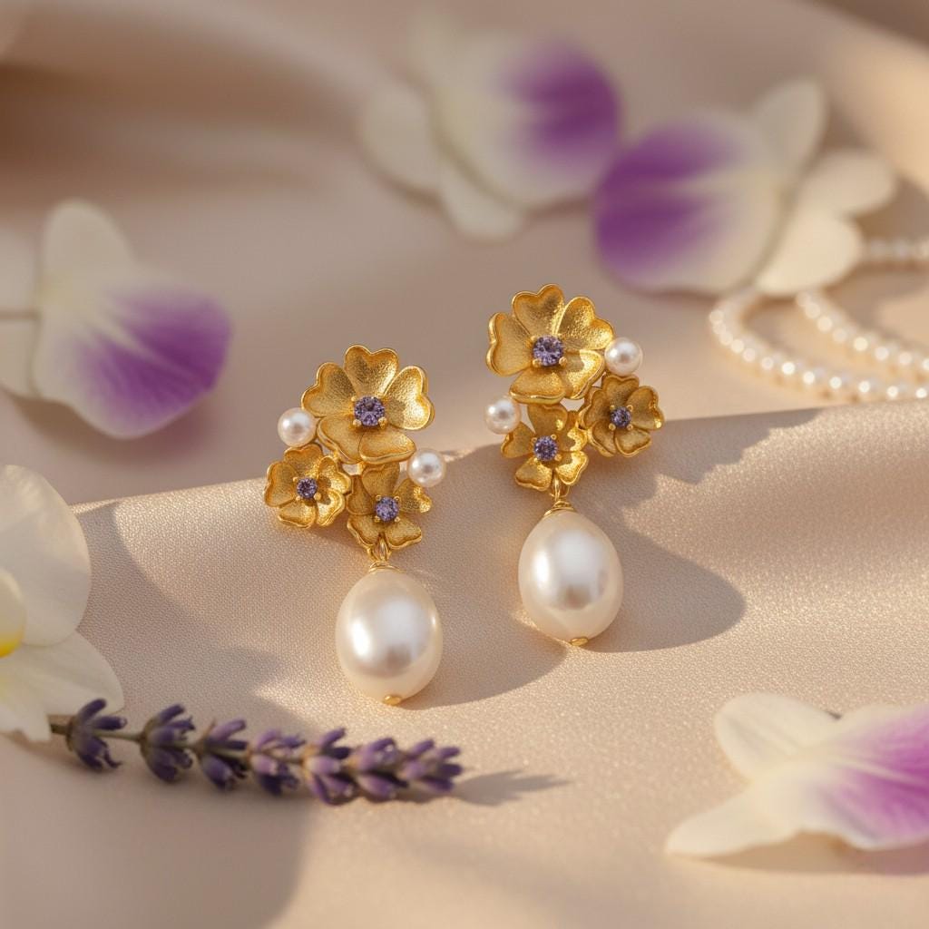 Baroque Pearl Flower Earrings | Morning Garden Elegance Jewelry, Embrace Imperfection, Pierced & Clip-On