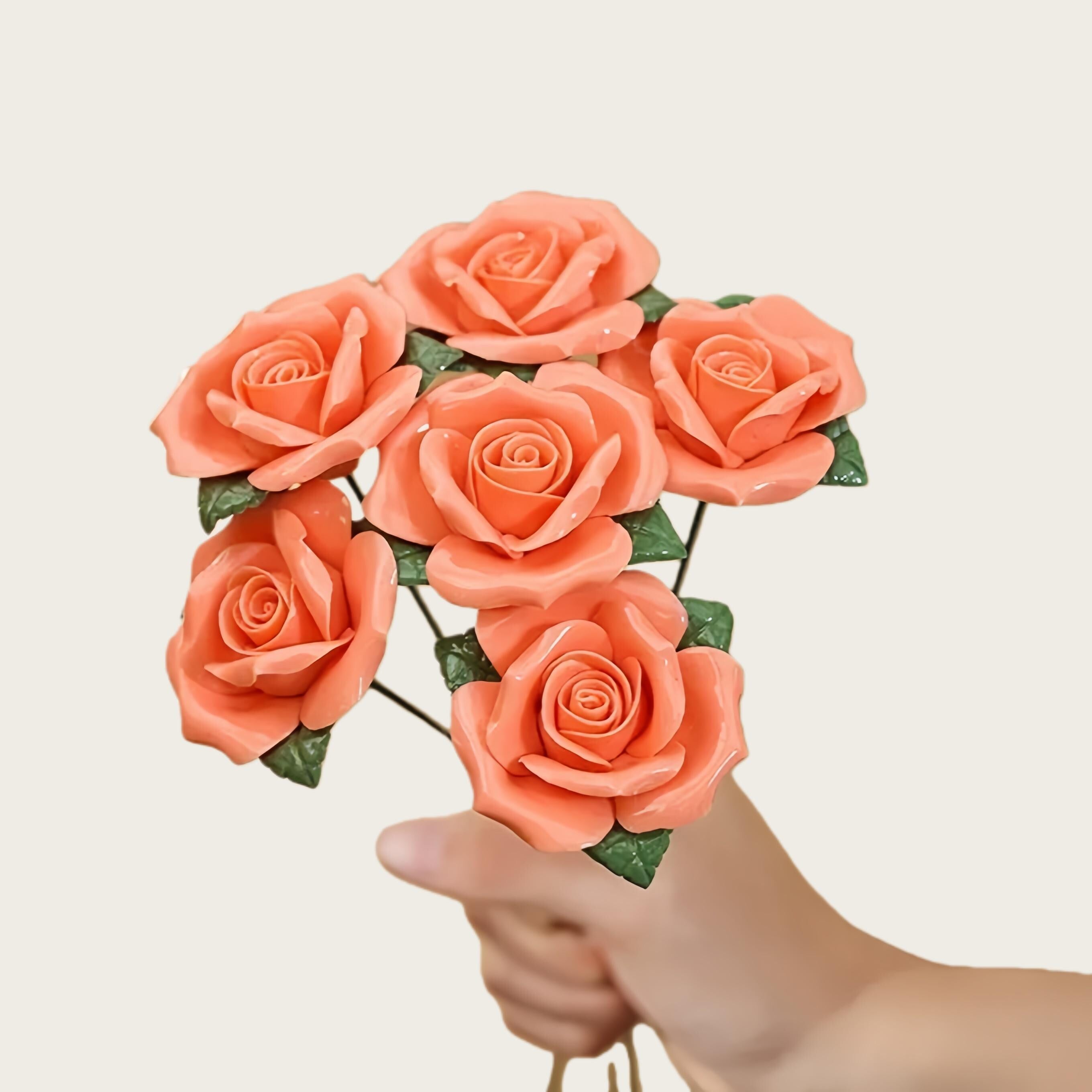 Handcrafted Ceramic Rose Bouquet Set - Forever Bloom Floral Home Décor Gift