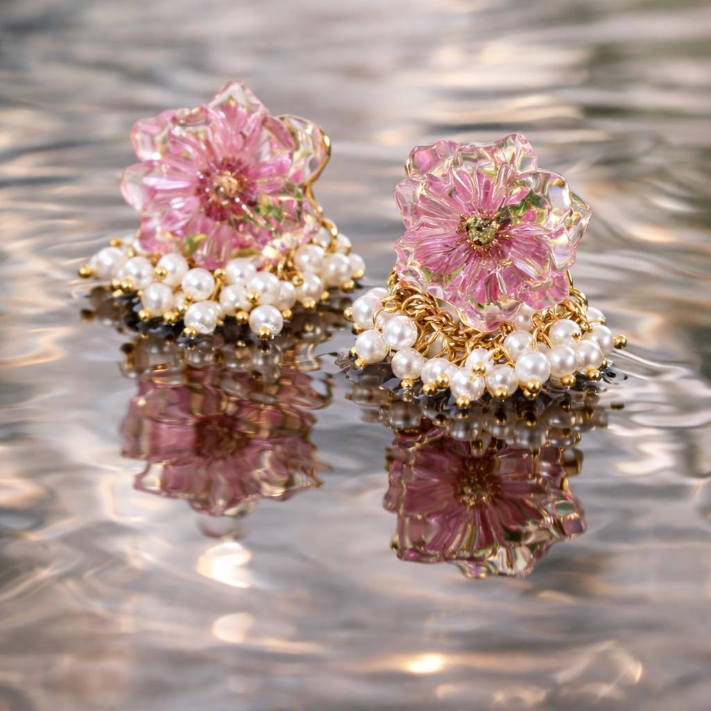 Daisy Flower Earrings – Pink & Ivory Resin Floral Studs – Minimalist Everyday Jewelry