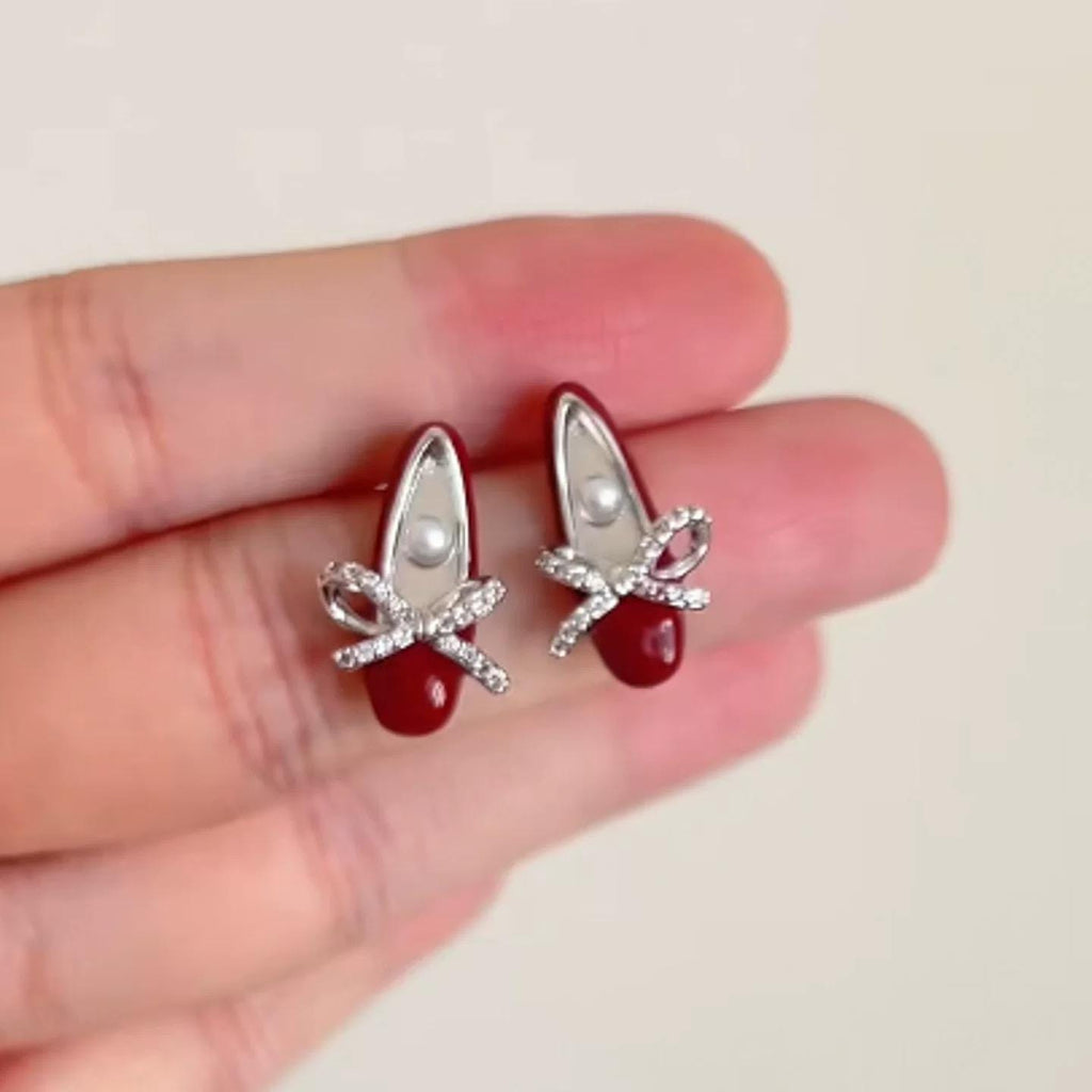 Red High Heel Earrings – Fairy Tale Princess Shoe Earrings with Pearl & CZ