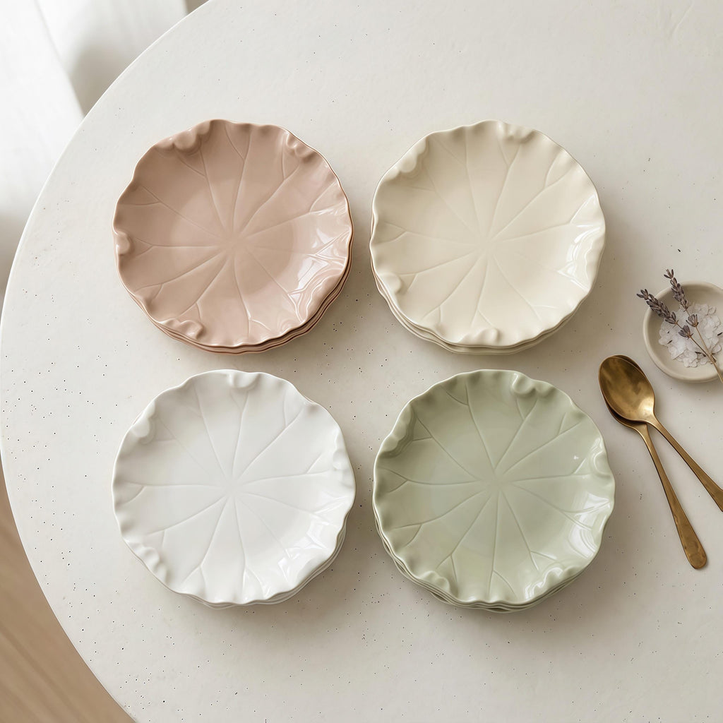 Scalloped Leaf Ceramic Side Plate | 6-Inch Dessert Plate