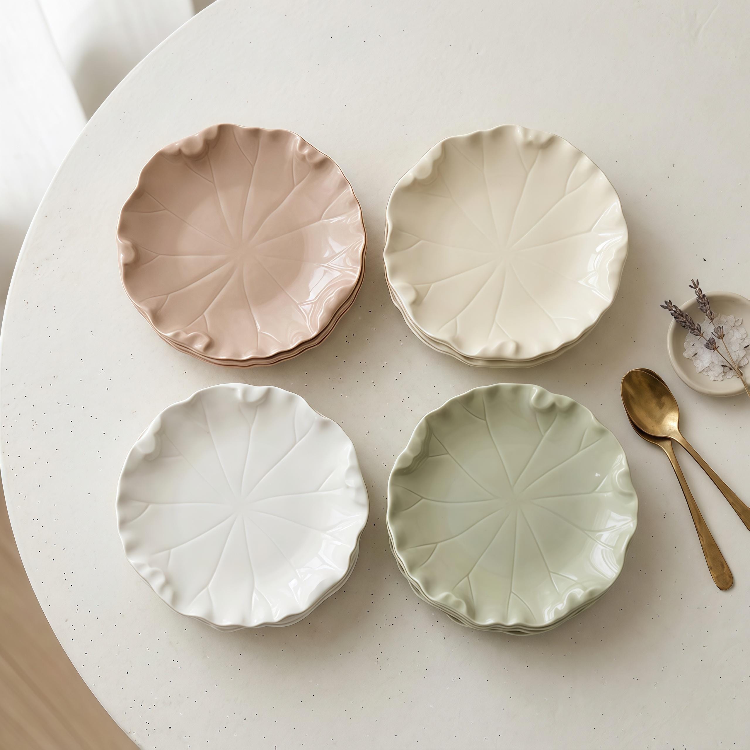 Scalloped Leaf Ceramic Side Plate | 6-Inch Dessert Plate