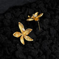 Morning Bloom Gold Flower Stud Earrings – 18K Gold Plated Floral Earrings, CZ Dew Drop Earrings