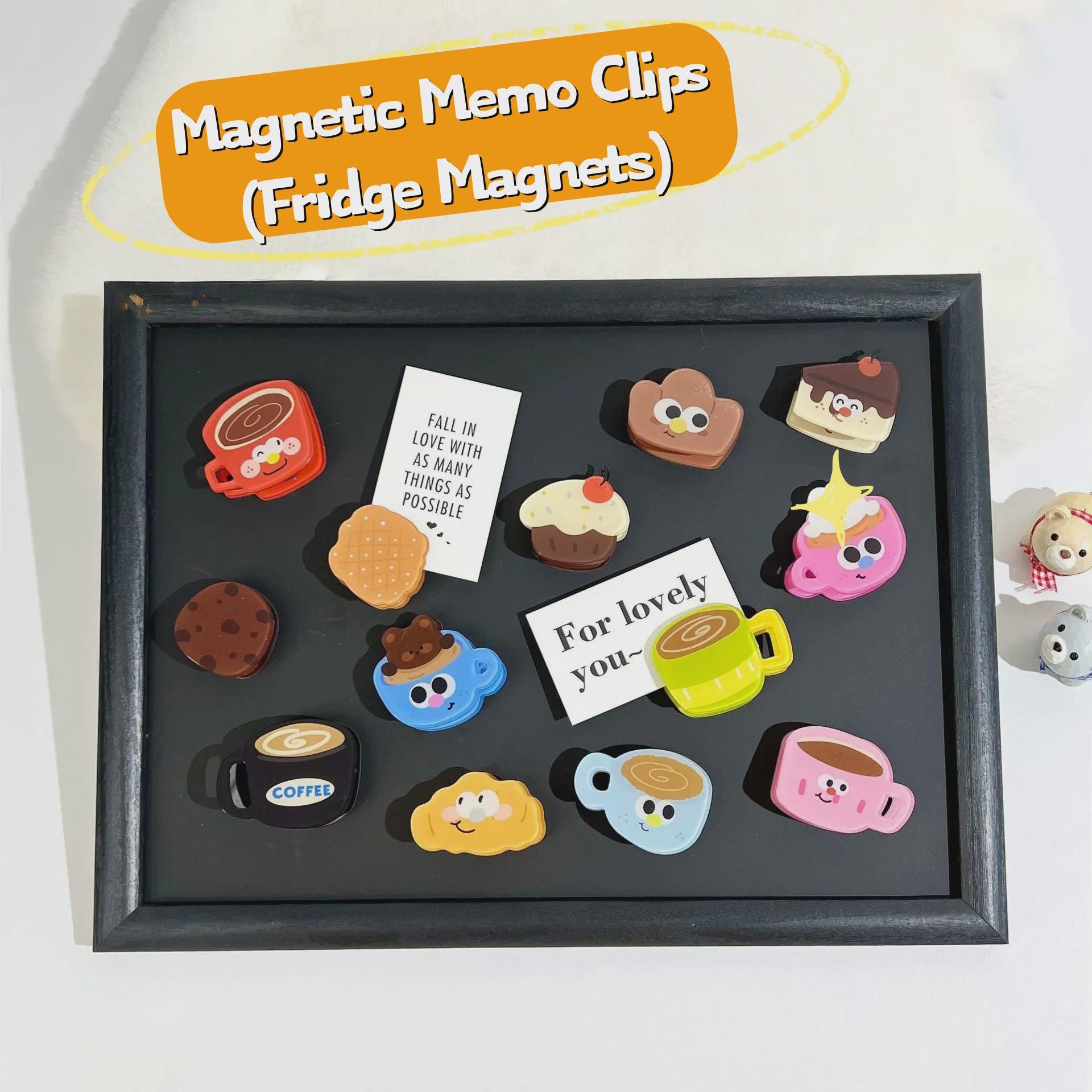 Kawaii Dessert & Coffee Magnetic Memo Clips | Cute Food Magnet Organizer