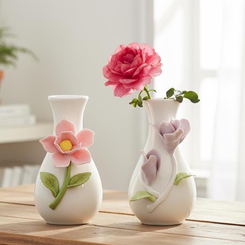 Handmade Floral Ceramic Bud Vase | Mini 3D Flower Pottery